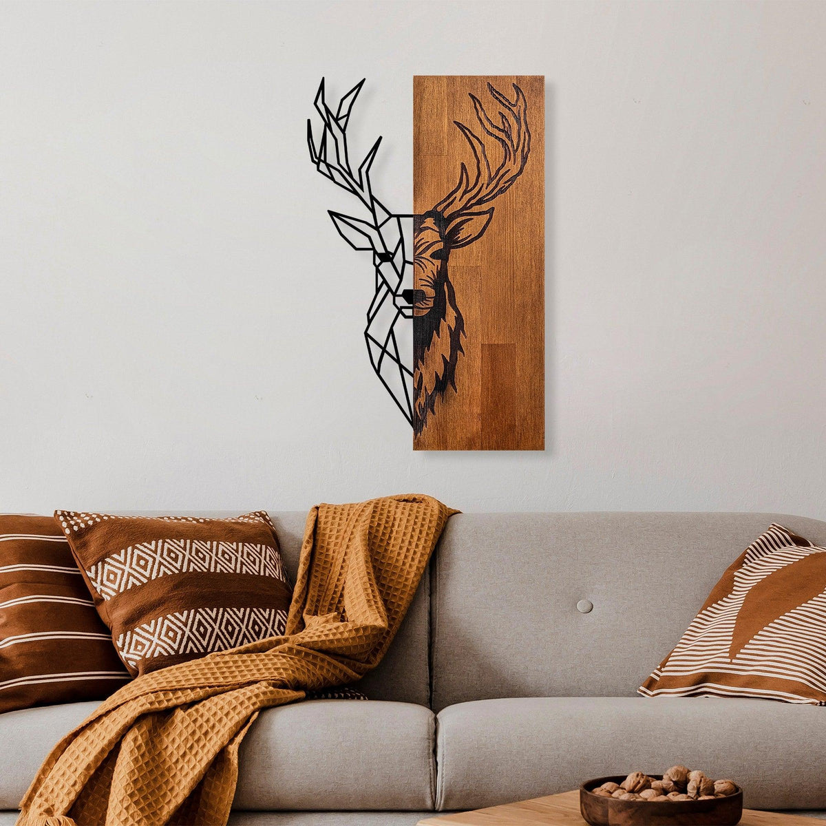 Decoratiune de perete lemn Red Deer 1, Nuc, 58x1x36 cm