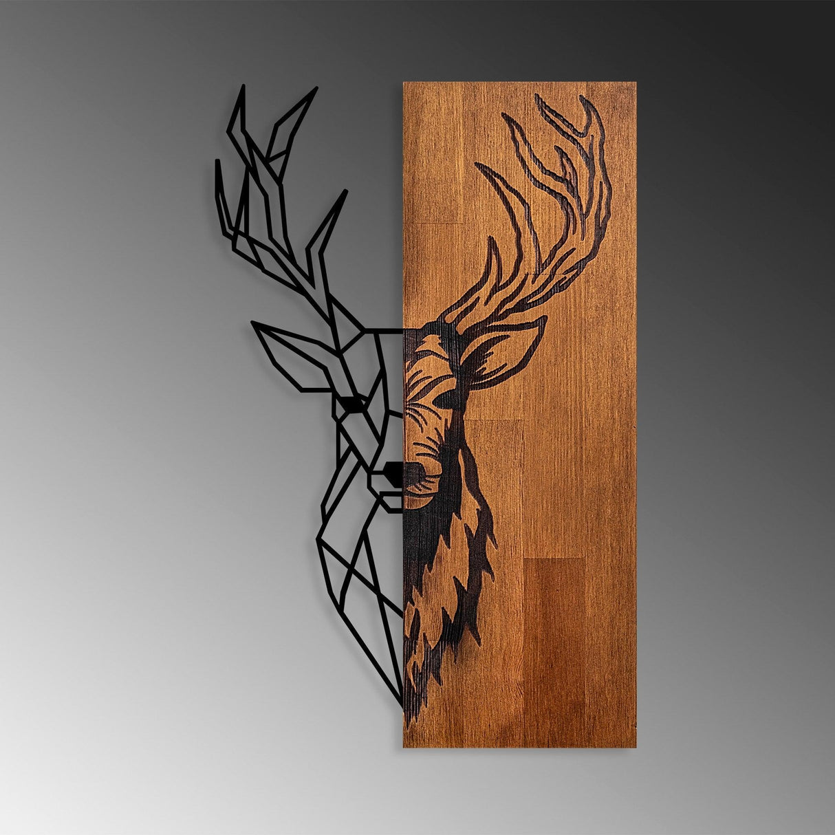 Decoratiune de perete lemn Red Deer 1, Nuc, 33x58x3 cm