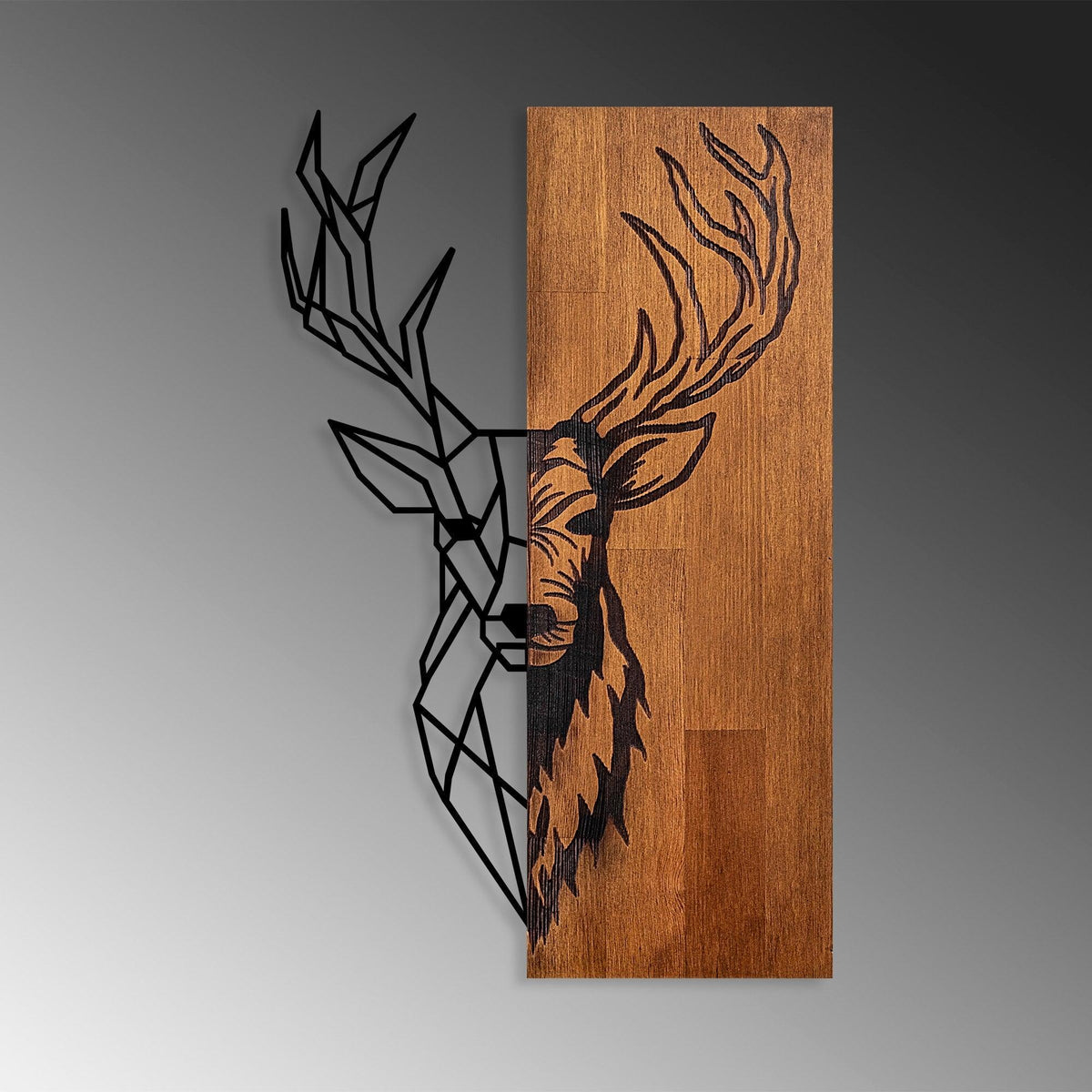 Decoratiune de perete lemn Red Deer 1, Nuc, 58x1x36 cm