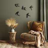 Decoratiune de perete lemn Swallows, Negru, 18x19 cm