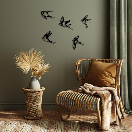 Decoratiune de perete lemn Swallows, Negru, 18x19 cm