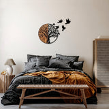 Decoratiune de perete lemn Tree And Birds - 322, Negru, 71x92 cm