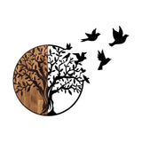Decoratiune de perete lemn Tree And Birds - 322, Negru, 71x92 cm