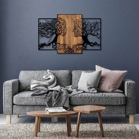 Decoratiune de perete lemn Tree Love - 312, Negru, 79x125 cm