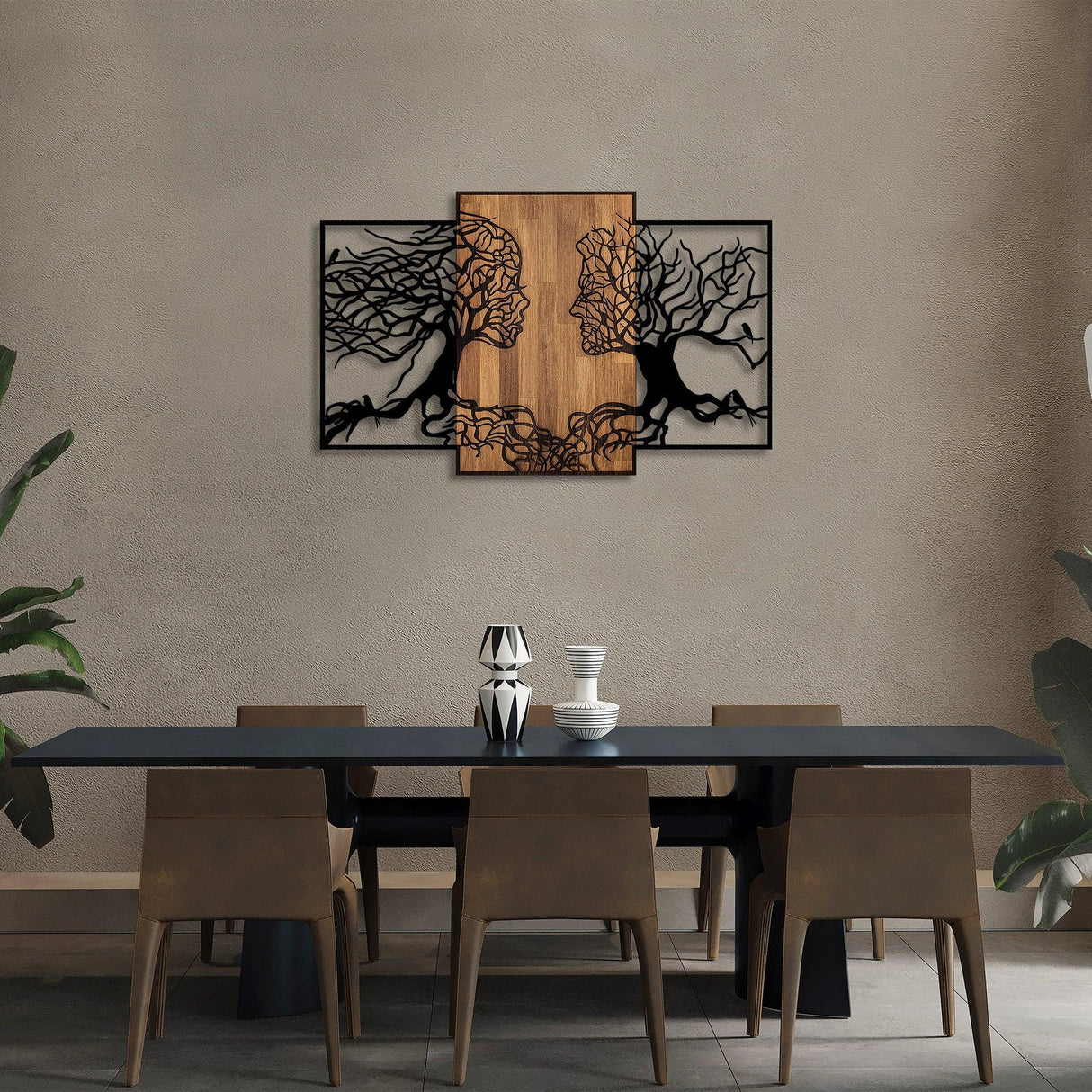 Decoratiune de perete lemn Tree Love - 312, Negru, 79x125 cm