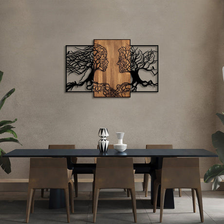 Decoratiune de perete lemn Tree Love - 312, Negru, 79x125 cm