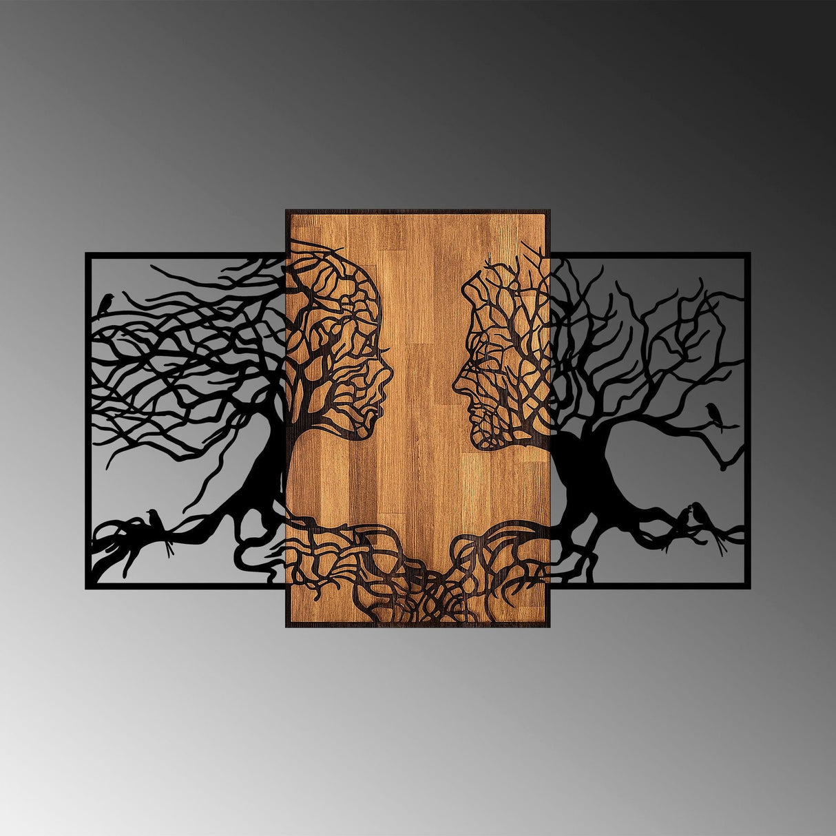 Decoratiune de perete lemn Tree Love - 312, Negru, 79x125 cm