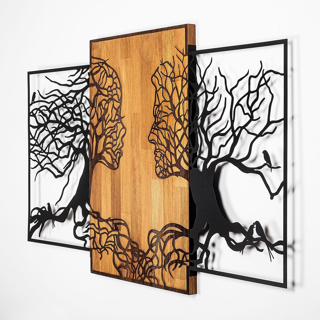 Decoratiune de perete lemn Tree Love - 312, Negru, 79x125 cm