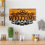 Decoratiune de perete lemn Welcome, Nuc, 58x36 cm