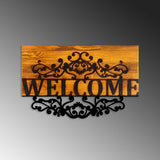 Decoratiune de perete lemn Welcome, Nuc, 58x36 cm