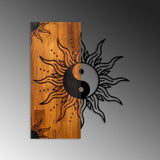 Decoratiune de perete lemn Yin Yang, Nuc, 50x58 cm