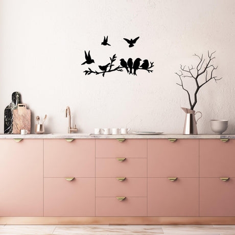 Decoratiune de perete Metal Bırd Communıty, Negru, 13x13x0.15 cm