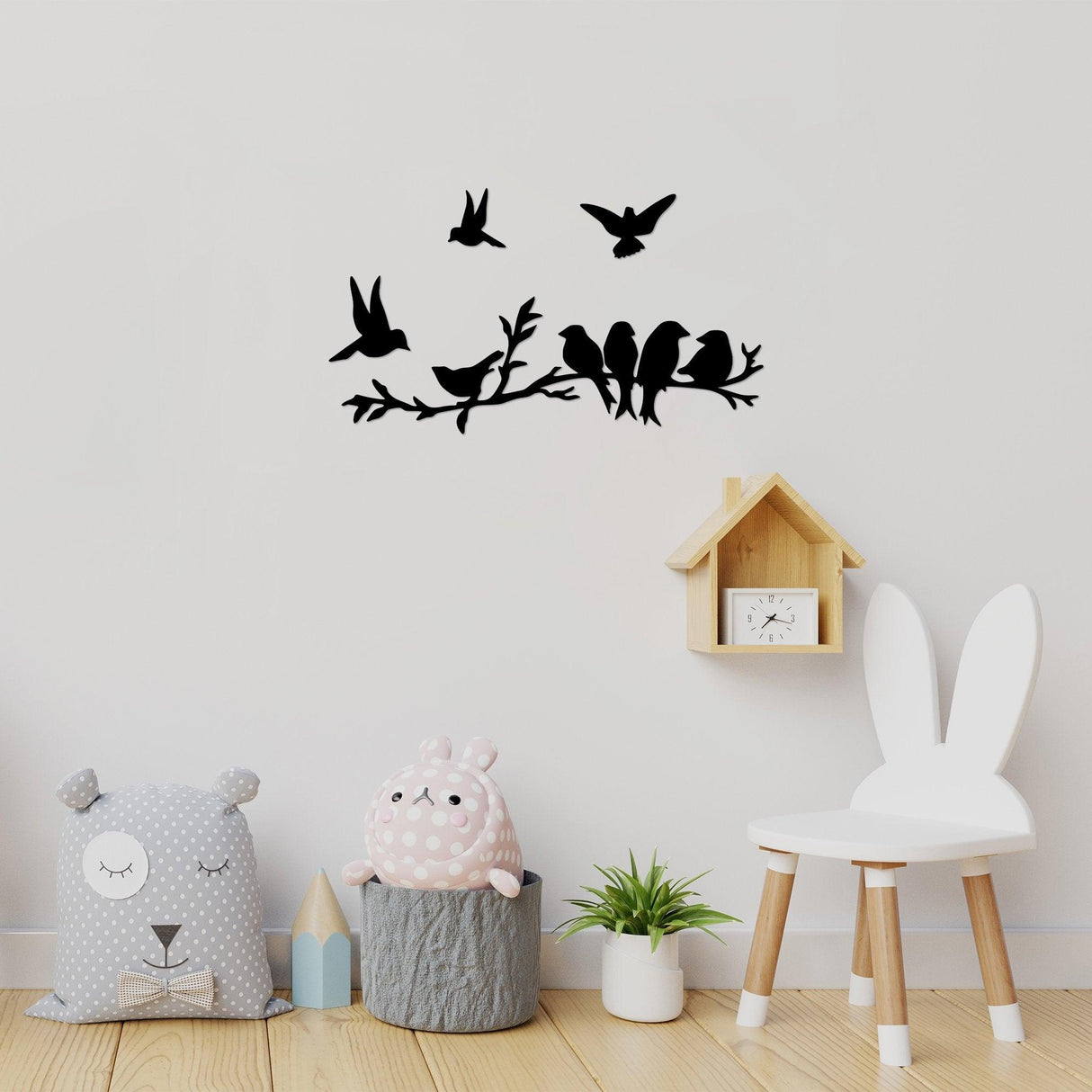 Decoratiune de perete Metal Bırd Communıty, Negru, 13x13x0.15 cm