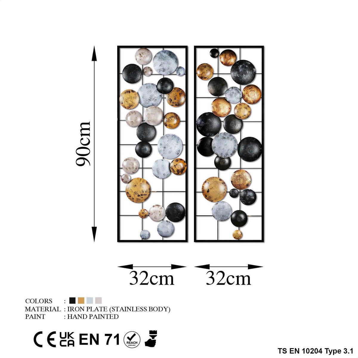 Decoratiune de perete Metal Camber - 3, Multicolor, 92x1x32 cm