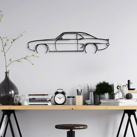 Decoratiune de perete Metal Chevrolet Camaro V2 Silhouette, Negru, 18x70 cm
