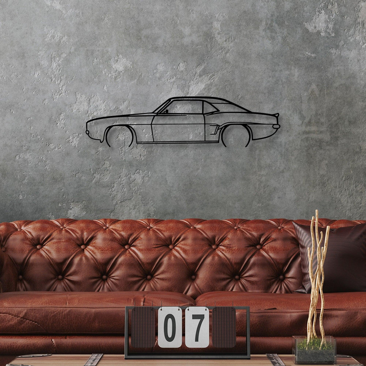 Decoratiune de perete Metal Chevrolet Camaro V2 Silhouette, Negru, 18x70 cm