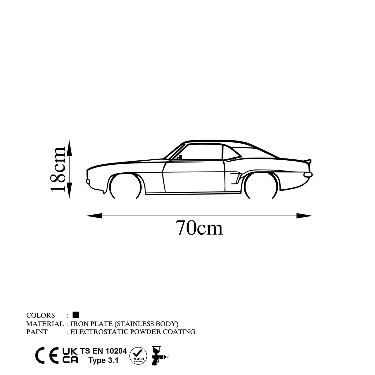 Decoratiune de perete Metal Chevrolet Camaro V2 Silhouette, Negru, 18x70 cm