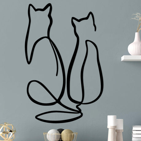 Decoratiune de perete Metal Couple Cat Love, Negru, 48x72 cm