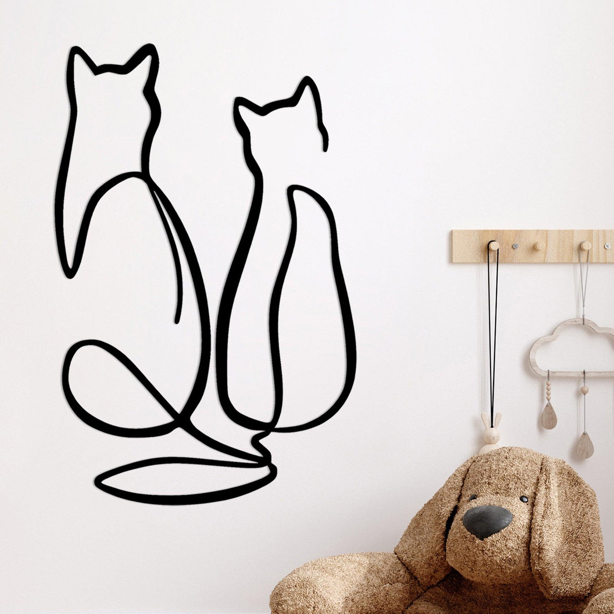 Decoratiune de perete Metal Couple Cat Love, Negru, 48x72 cm
