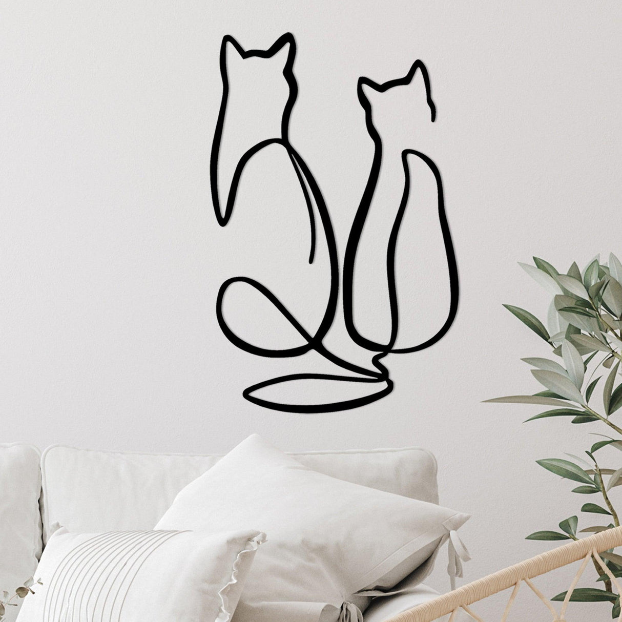 Decoratiune de perete Metal Couple Cat Love, Negru, 48x72 cm