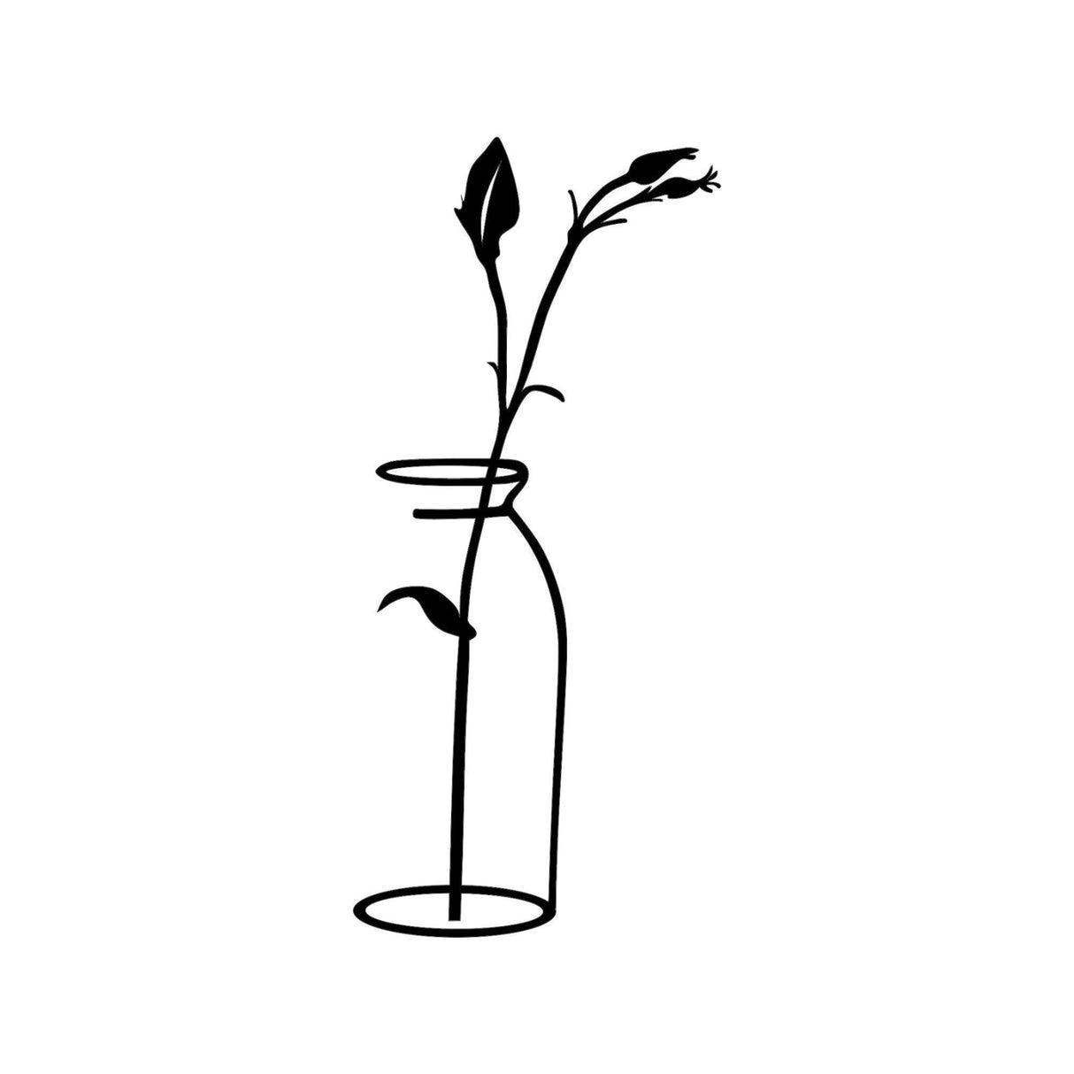 Decoratiune de perete Metal Flower In The Vase, Negru, 71x33 cm