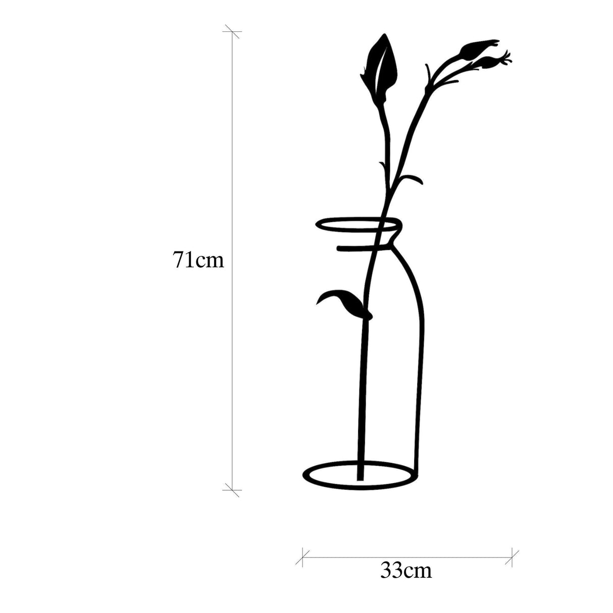 Decoratiune de perete Metal Flower In The Vase, Negru, 71x33 cm