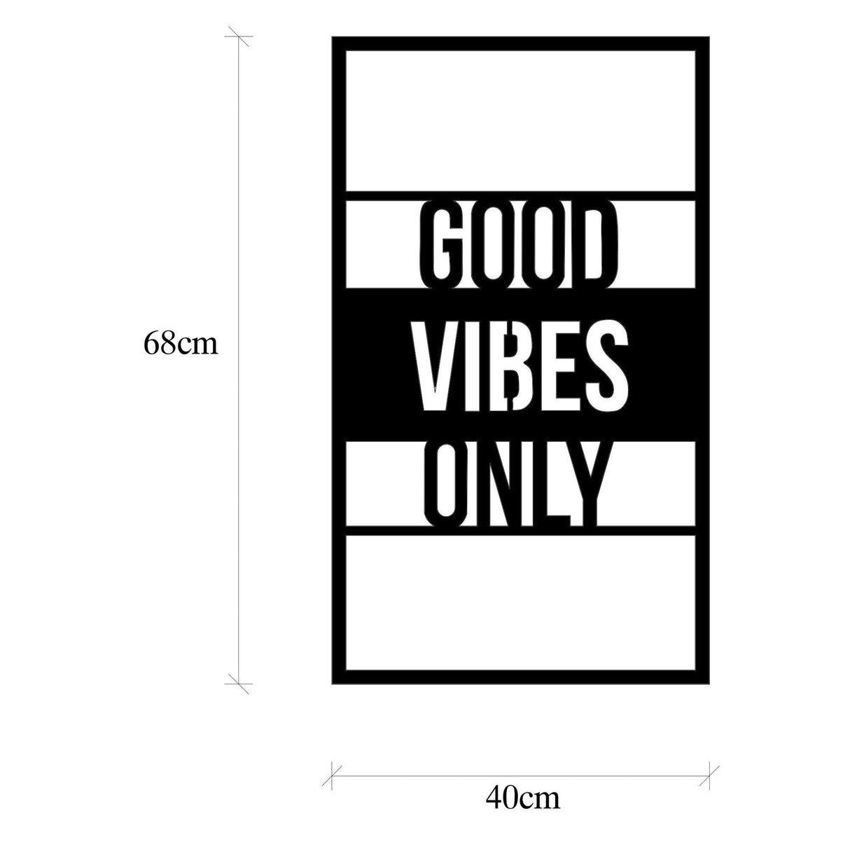 Decoratiune de perete Metal Good Vibes Only, Negru, 68x40 cm