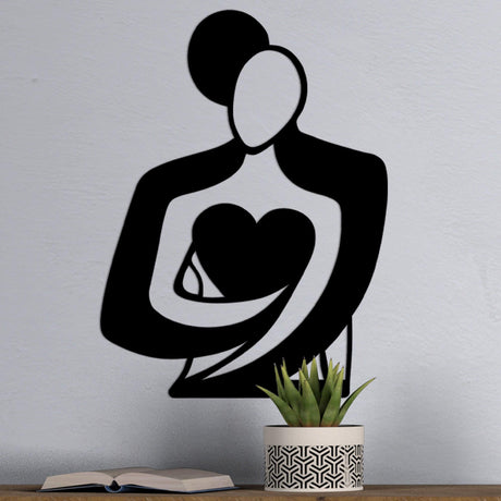 Decoratiune de perete Metal Love, Negru, 52x70 cm