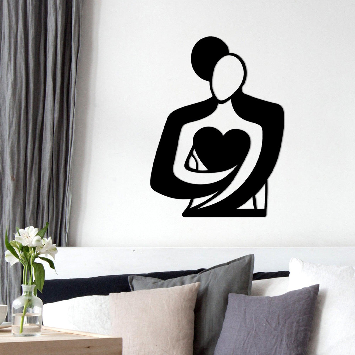 Decoratiune de perete Metal Love, Negru, 52x70 cm