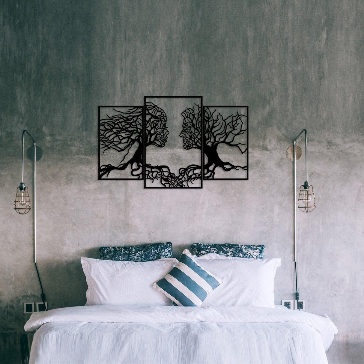 Decoratiune de perete Metal Love Tree, Negru, 71x116 cm