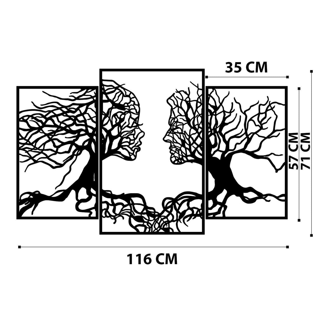 Decoratiune de perete Metal Love Tree, Negru, 71x116 cm