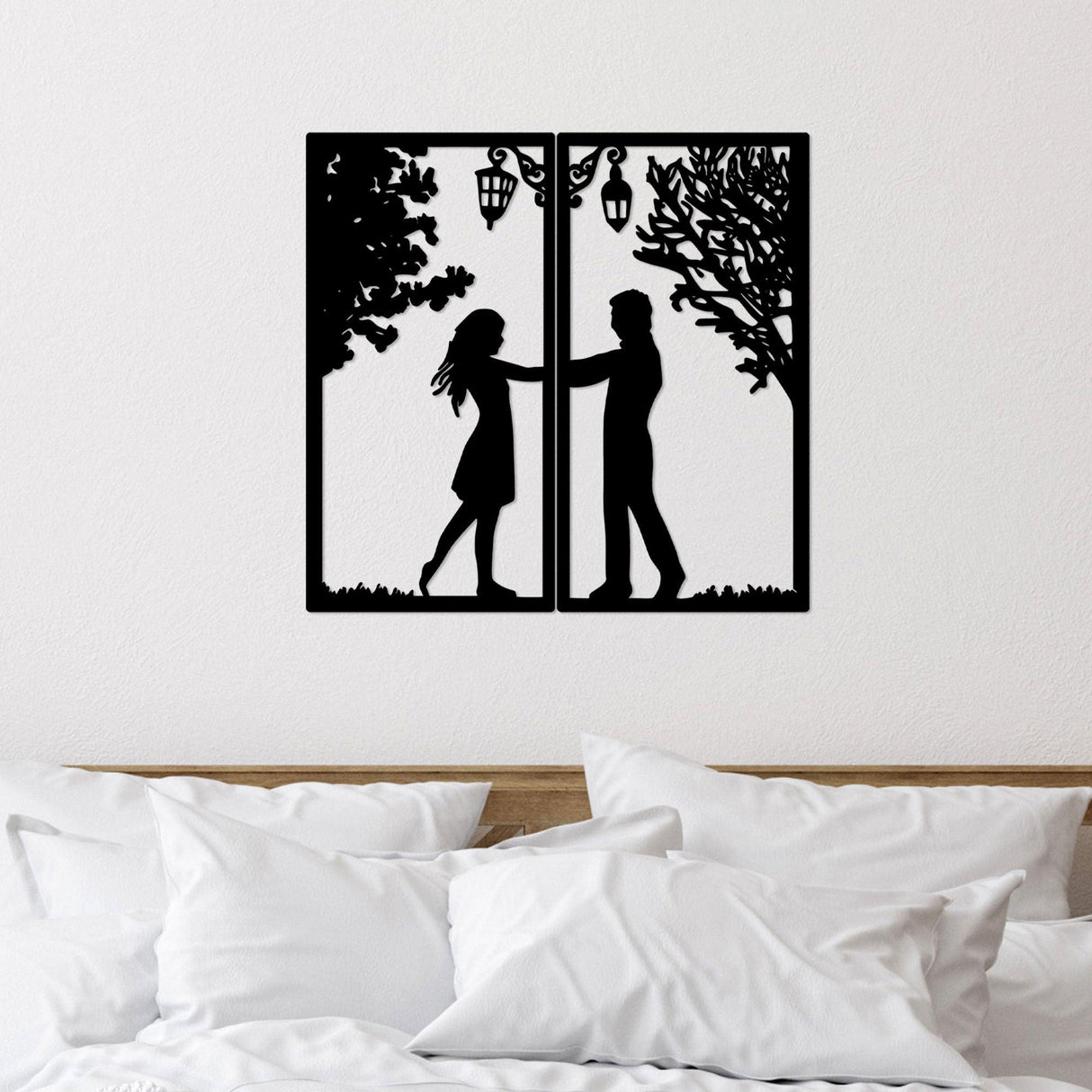 Decoratiune de perete Metal Meeting With Love, Negru, 66x34 cm