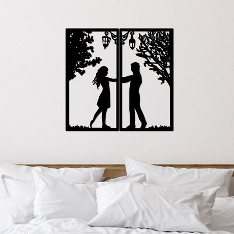 Decoratiune de perete Metal Meeting With Love, Negru, 66x34 cm