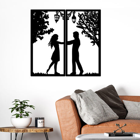 Decoratiune de perete Metal Meeting With Love, Negru, 66x34 cm