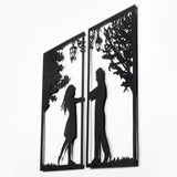 Decoratiune de perete Metal Meeting With Love, Negru, 66x34 cm