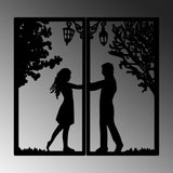 Decoratiune de perete Metal Meeting With Love, Negru, 66x34 cm