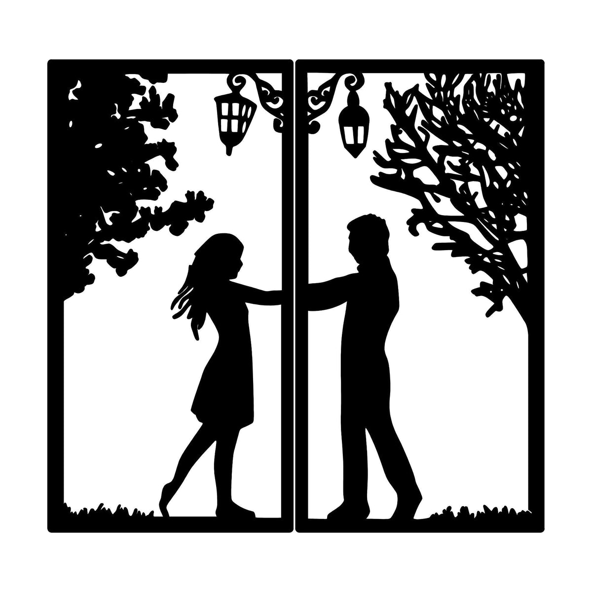 Decoratiune de perete Metal Meeting With Love, Negru, 66x1x34 cm