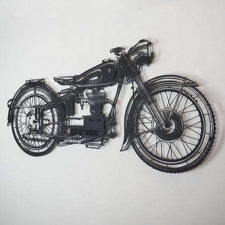 Decoratiune de perete Metal Motocicleta, Negru, 100x47 cm