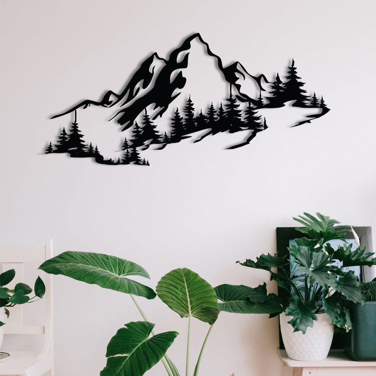 Decoratiune de perete Metal Mountain 3, Negru, 30x67 cm