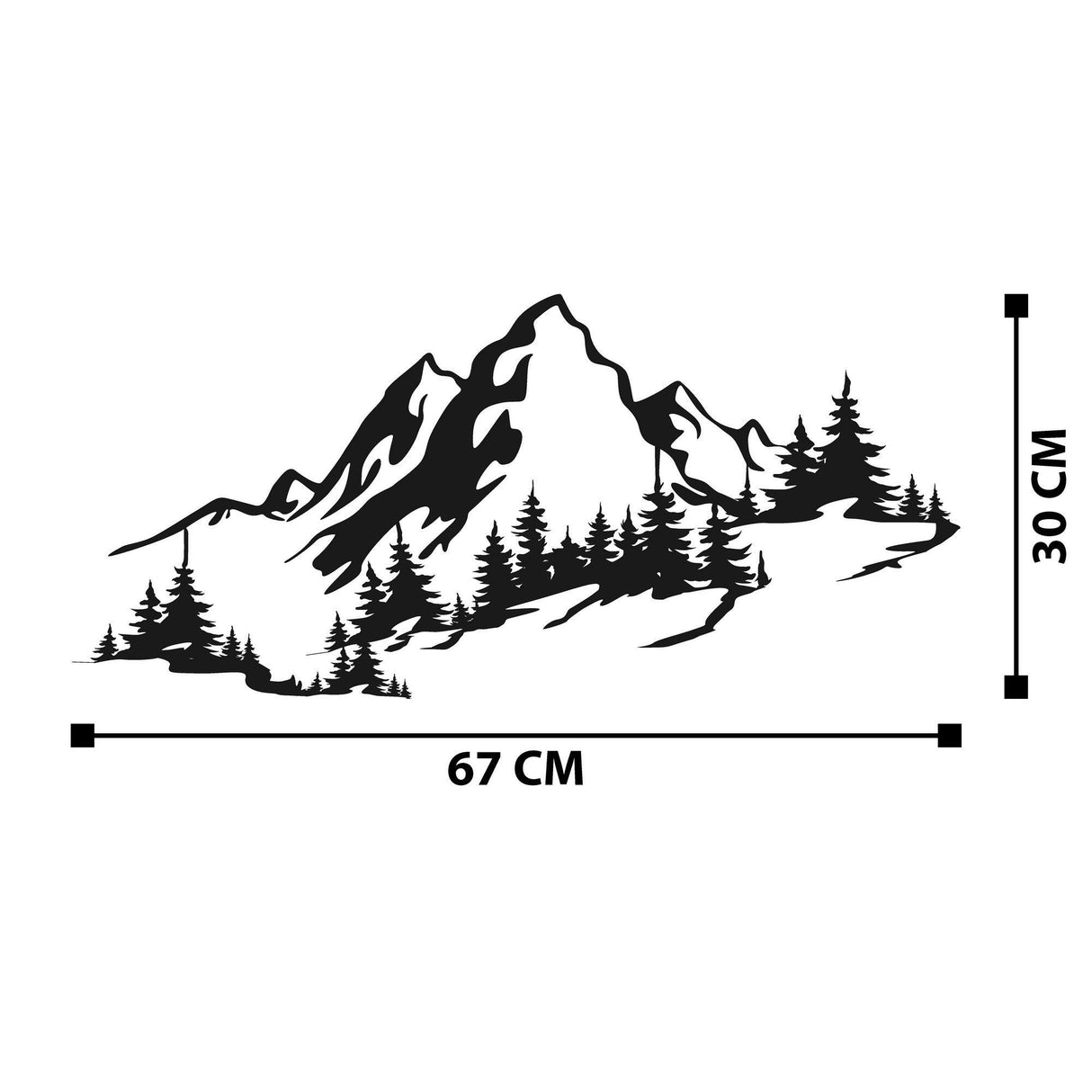 Decoratiune de perete Metal Mountain 3, Negru, 30x67 cm