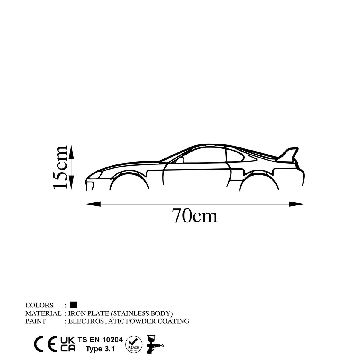 Decoratiune de perete Metal Toyota Supra Silhouette, Negru, 15x70 cm