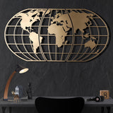 Decoratiune de perete Metal World Map Globe - Gold, Aur, 120x60 cm