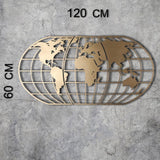 Decoratiune de perete Metal World Map Globe - Gold, Aur, 120x60 cm