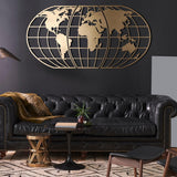 Decoratiune de perete Metal World Map Globe - Gold, Aur, 120x60 cm