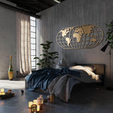 Decoratiune de perete Metal World Map Globe - Gold, Aur, 120x60 cm