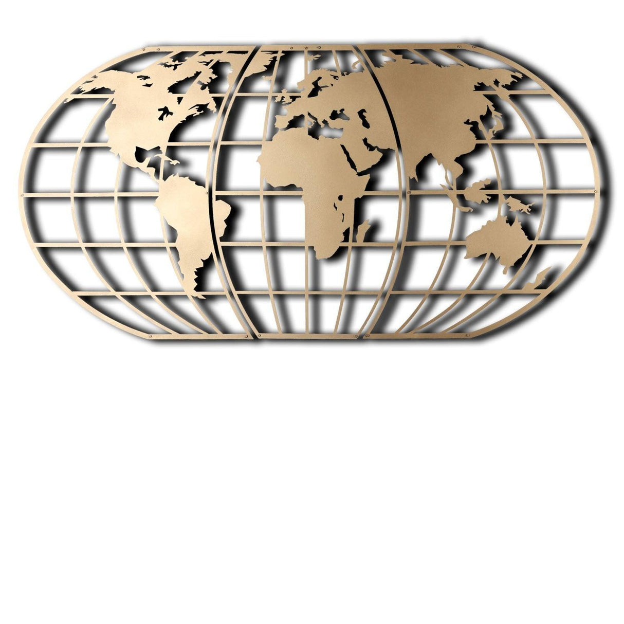 Decoratiune de perete Metal World Map Globe Led - Gold, Aur, 120x60 cm