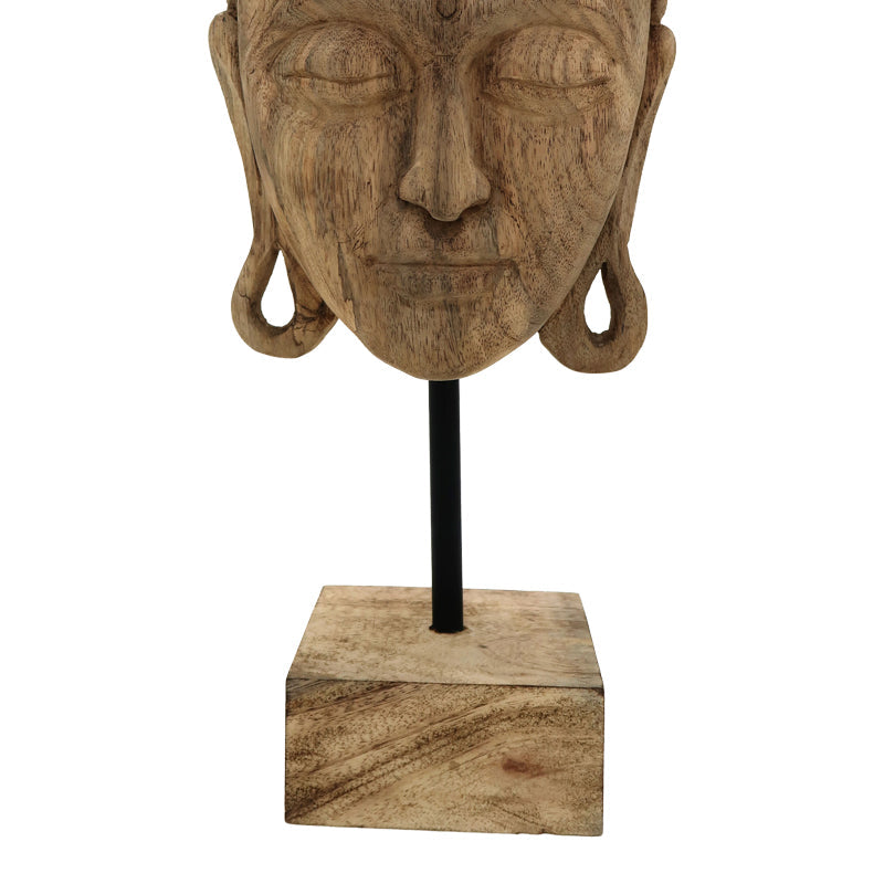Decoratiune masa Buddha Mask din lemn mango Natural si fier, 20x18x48 cm