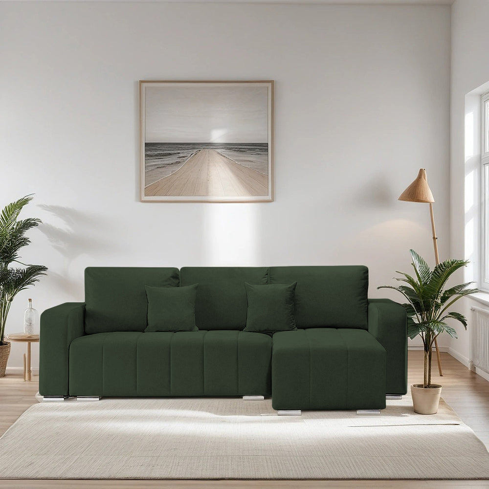 Canapea extensibilă 3 locuri cu depozitare Armando, Colț, Diverse culori, 240x147x85 cm - Verde | SKU: Diego CU-2SBD/WHS011-WHS011-WHS011 | Canapea extensibilă 3 locuri cu depozitare Armando, Colț, 240x147x85 cm, varianta Verde, produs pentru amenajarea locuinței, disponibil online în România la CasaMob