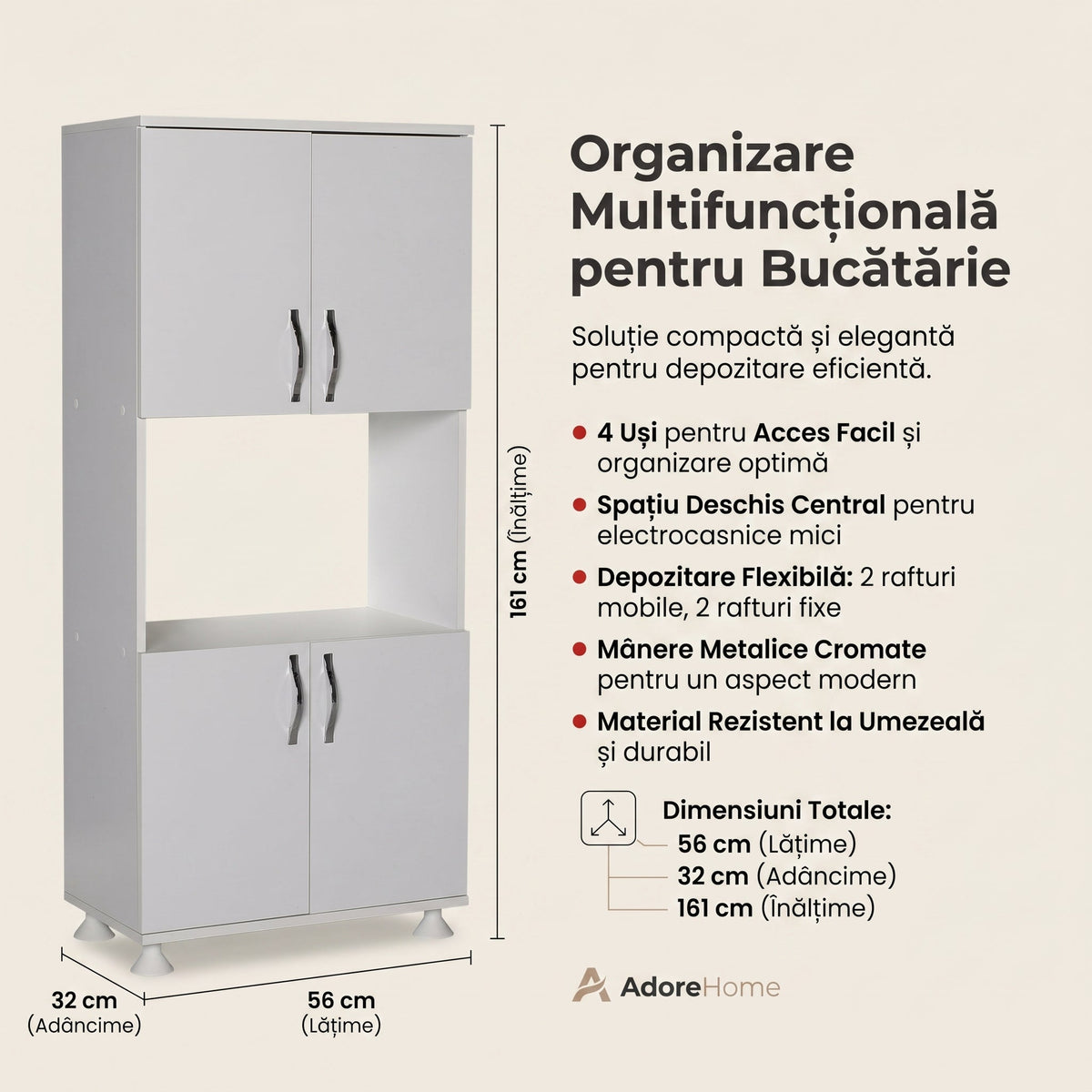 Dulap Adore Diamond, Multifunctional, 4 usi, 1 raft 56 x 161 x 32 cm | SKU: A2624