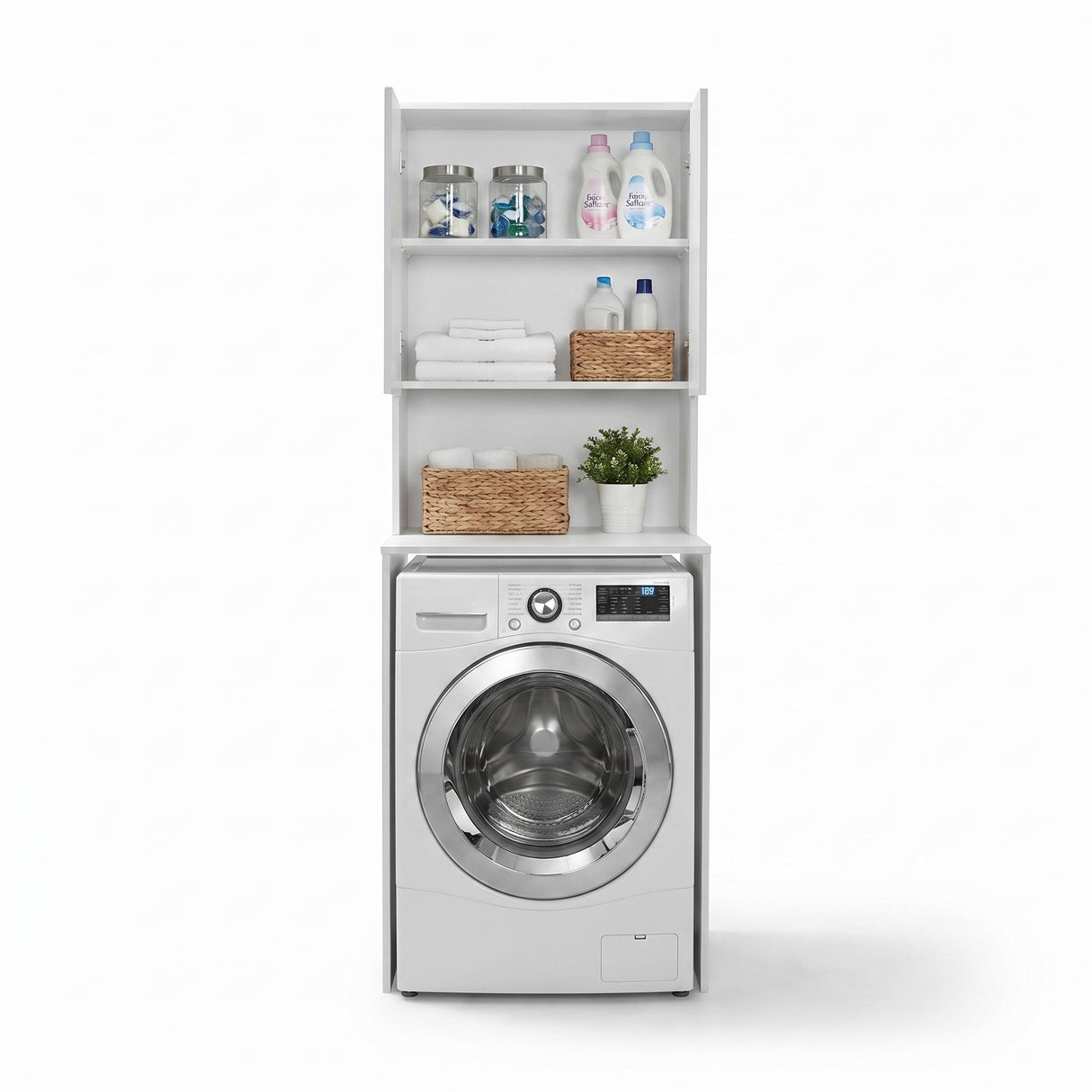 Dulap Baie ADR-482-BB-1 Home Collection® cu Loc Pentru Masina de Spalat, 3 Rafturi, 2 Usi, Alb, 65x182x60 cm